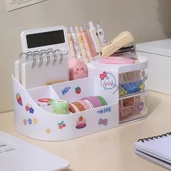 יצירתי שולחן העבודה תיבת אחסון ארגונית פלסטיק מגירה שקופה Kawaii ההגירה תכליתי סטודנט מחזיק עט ארגונית קופסא חמודה
