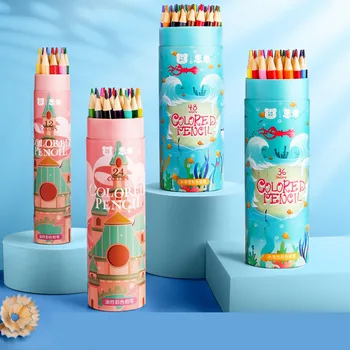 כל החבית של קריקטורה עפרונות צבעוניים 48 צבע נמס במים שומני תלמיד ציור עט ילד אמנות עיפרון ציוד לבית הספר מתנה