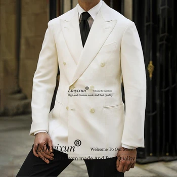 לבן חליפות לגברים Slim Fit כפול עם חזה החתונה החתן טוקסידו אירועים בלייזר גבר 2 חתיכה להגדיר את הז ' קט מכנסיים Terno Masculino