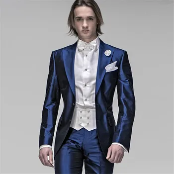 לטפס הים האיטלקי הכחול חליפות גברים Slim Fit רשמית רבותיי חתונה, חליפות לגברים חליפות בלייזר 2 חלקים (ז ' קט+מכנסיים)