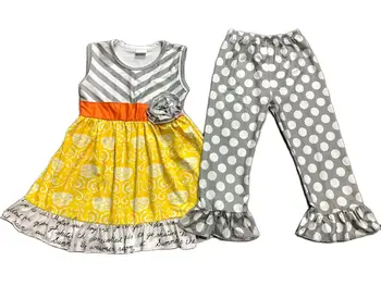 למכור חם בקיץ בייבי בנות ילדים הבגדים תלבושות בוטיק צבעוני פרחוני חמוד סט מכנסיים ארוכים קפלים בגדי ילדים