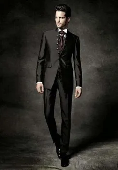 לעמוד צווארון שחור גברים חליפת כפתור אחד העיצובים האחרונים אופנה חליפות יעודיות Terno Slim Fit בלייזר גברים (ז ' קט+מכנסיים+עניבה+אפוד)