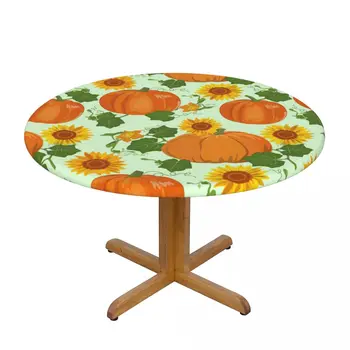 מודרני שולחן עגול לכסות למתוח מפות קציר עלים דלעת וחמניות הביתה דקורטיביים לשולחן בד