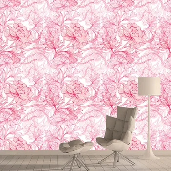 מותאם אישית 3d ורוד, פריחת הפרחים פס טפטים לסלון חדר השינה בנות קיר מסמכי עיצוב הבית PVC דבק עצמי ציורי קיר