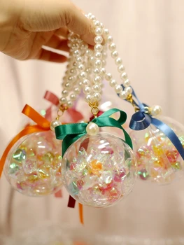 מותג חדש חמוד ברור קישוט מתנה הכדור שקית הממתקים עם פנינה יד על קישוטי חג המולד יכול לפתוח חבילת פלסטיק 10pcs/Lot