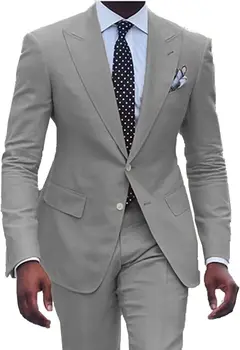 מזדמן 2 חתיכה אחת עם חזה מתאים ז 'קט מכנסיים אפורים חתונה נשף טוקסידו לגברים (ז' קט+מכנסיים) 2023