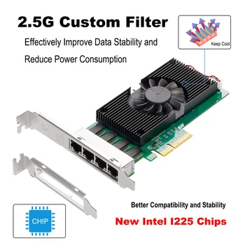 מידע I225 צ ' יפס 4 Port 2.5 G מתאם רשת RJ45 מסוג PCI Express quad port 100/1000M/2500Mbp רשת Gigabit Ethernet Lan כרטיס