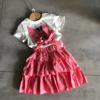 מעצב בנות בגדי קיץ סטים של ילדים החולצה חולצות עם חצאיות 2pcs קובע התינוק ילדים הצוואר חולצה+שמלת משלוח חינם