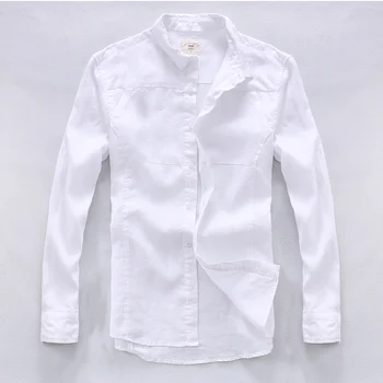 מעצב חדש פשתן טהור חולצת גברים מותג לבן קליל משוחרר שרוול ארוך חולצות פשתן, לגברים camisa masculina chemise