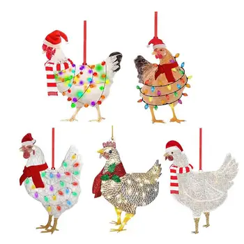 מצחיק אקריליק חג המולד עוף קישוט להגדיר המשפחה את הצעיף עוף תלוי קישוט צעיף עוף עץ חג מולד קישוט תלייה