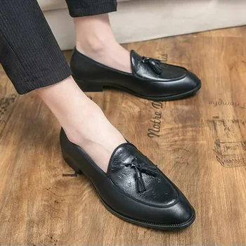 נעלי גברים נעלי גברים עסקי ספורט בריטי לנשימה שחור מזדמנים נעלי עור אופנה חתונה נעלי ספרינג