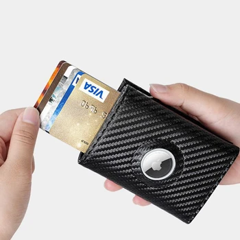 עבור אפל Airtag מיני הארנק סיבי פחמן עור Rfid האשראי, תעודת הזהות של בעל סגירה מגנטית ארנק מתכת אוטומטי Pop Up במקרה כרטיס