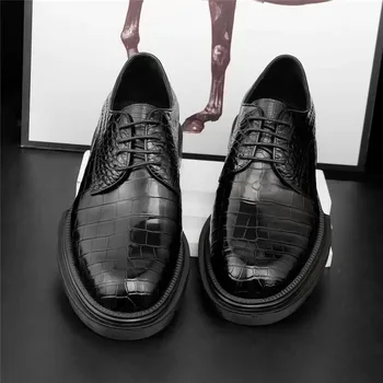 עסקים מזדמנים בסגנון אותנטי האמיתי תנין עור של גברים דרבי להתלבש נעלי עור תנין אמיתי עור גבר שחור, אוקספורד