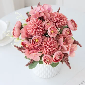 קמליה משי אדמונית פרחים מלאכותיים הזר 7 ראשים זולים מזויפים פרחים הביתה חתונה קישוט