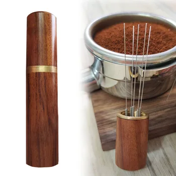 קפה להתעסק טבעי נירוסטה מחטים ידית עץ אספרסו אבקת הבוחש מפיצים פלס כלי מטבח אביזרים