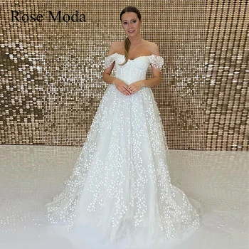 רוז Moda מחוץ כתף 3D תחרה שמלות כלה Pastrol יעד שמלת כלה מותאמים אישית להפוך
