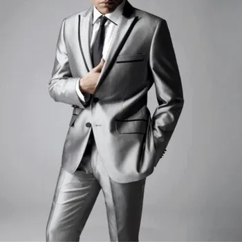 רשמית רסיס גריי השושבינים גברים חליפות 2 חלקים שחורים שיא דש חתונה ( ז ' קט+מכנסיים) תחפושת Homme Terno Masculino סלים