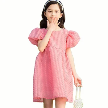 שמלת ילדה למשוך את שרוול השמלה ילדים מוצק צבע הילדים השמלה מזדמנים בסגנון תחפושות בנות 6 8 10 12 14
