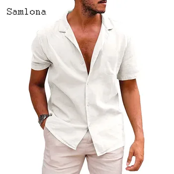שרוול קצר מקרית פשתן החולצה Mens Lepal צווארון החוף חולצות חאקי לבן Camisa החולצה blusas Homme יוקרתי גברים ביגוד 2023