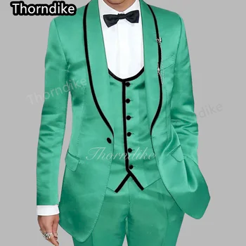 תורנדייק האחרונות אור ירוק עיצוב מבריק טוקסידו 2022 סלים ג ' קט מכנסיים מסיבת גברים שמלה אחת עם חזה חליפת חתונה 3Pcs
