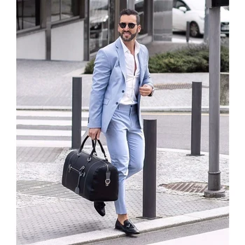 תחפושת חדשה Homme, Mariage אור כחול מזדמנים גברים חליפות החתונה החתן אופנה Terno Masculino Slim Fit החליפה 2 חתיכות ג ' קט+מכנסיים